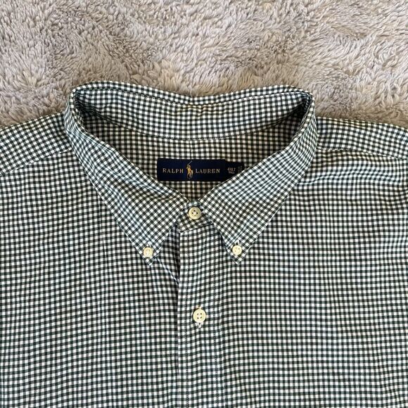 Ralph Lauren Men’s Green Gingham Check Button Up Shirt 4XLT Tall Purple Pony - Picture 3 of 9